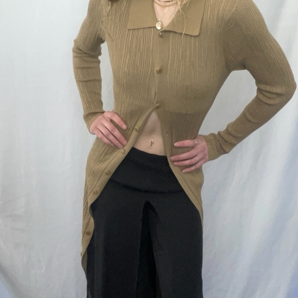 Tan Ribbed Long Cardigan - Picture 7 of 7